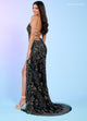 Rachel Allan 70002 Bead Print Sleeveless Slit Gown