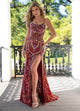 Rachel Allan 70002 Bead Print Sleeveless Slit Gown