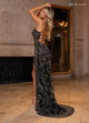 Rachel Allan 70002 Bead Print Sleeveless Slit Gown