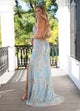 Rachel Allan 70002 Bead Print Sleeveless Slit Gown