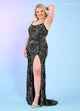 Rachel Allan 70002 Bead Print Sleeveless Slit Gown