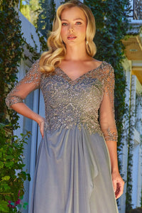 Beaded 3/4 Sleeve A-line Gown by Elizabeth K GL3574 - Long Formal Dresses