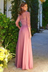 Beaded 3/4 Sleeve A-line Gown by Elizabeth K GL3574 - Long Formal Dresses