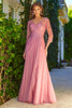 Beaded 3/4 Sleeve A-line Gown by Elizabeth K GL3574 - S / Dusty Rose - Long Formal Dresses