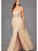 Beaded Applique Tiered Prom Gown by Juliet JT2451S
