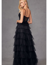 Beaded Applique Tiered Prom Gown by Juliet JT2451S