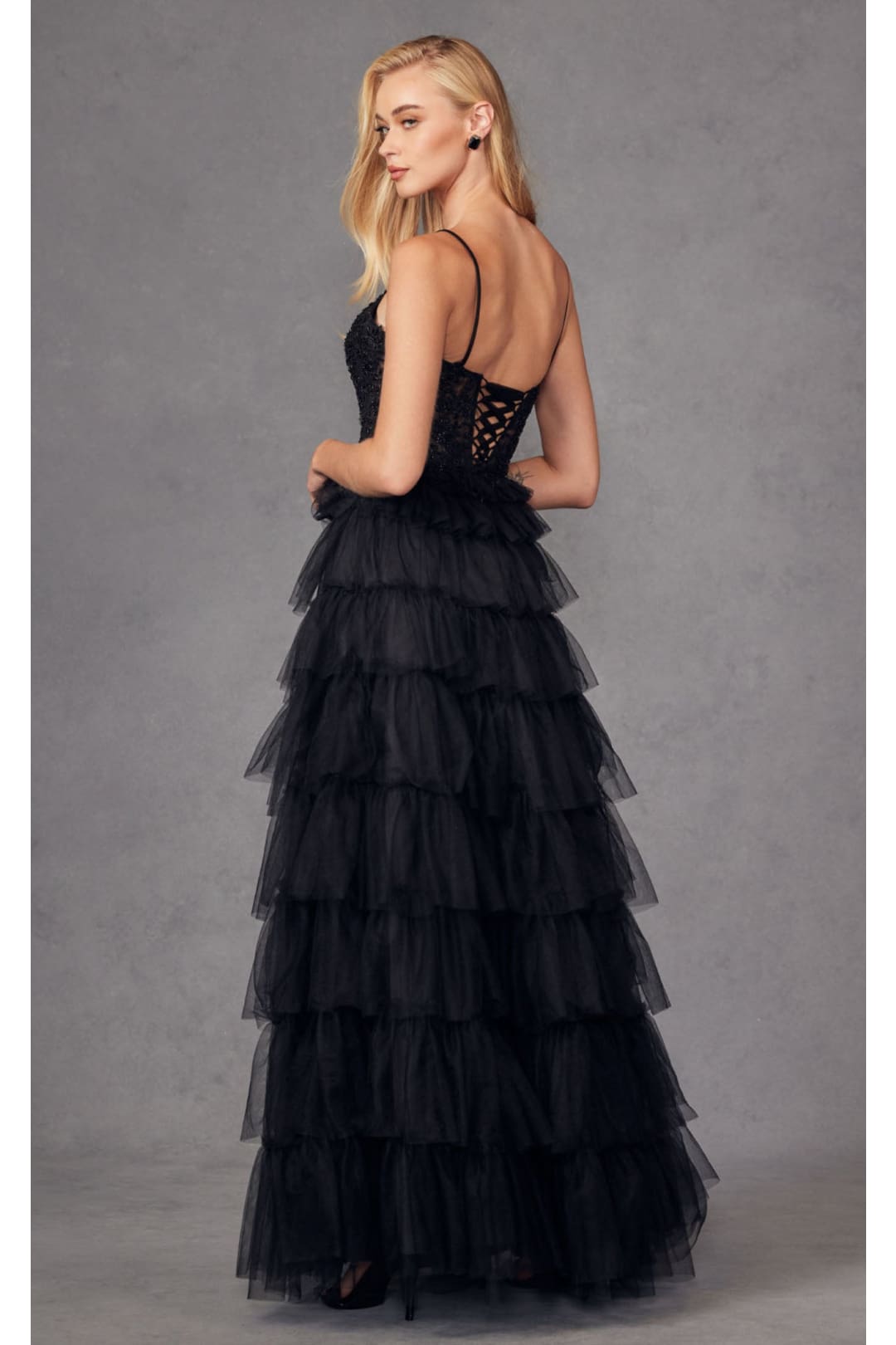 Beaded Applique Tiered Prom Gown by Juliet JT2451S - Dress