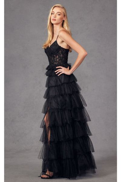 Beaded Applique Tiered Prom Gown by Juliet JT2451S - Dress
