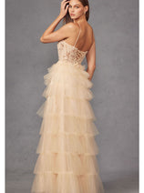 Beaded Applique Tiered Prom Gown by Juliet JT2451S