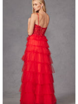 Beaded Applique Tiered Prom Gown by Juliet JT2451S