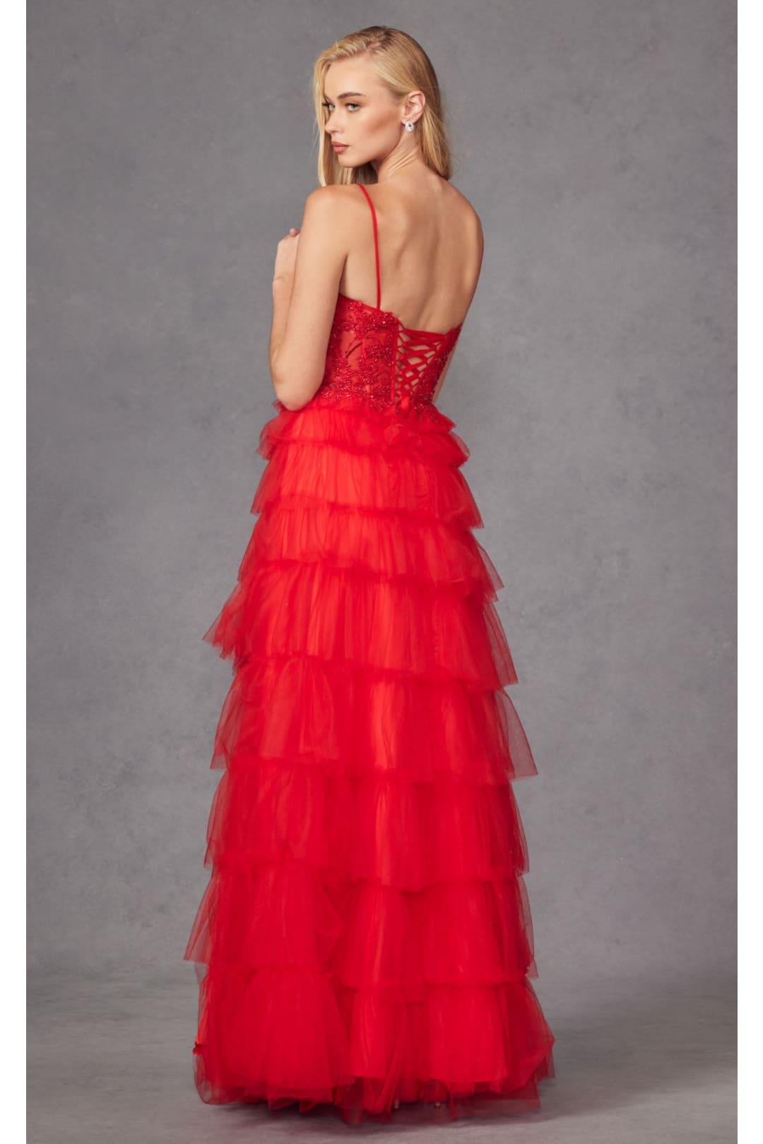Beaded Applique Tiered Prom Gown by Juliet JT2451S - Dress
