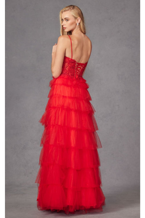 Beaded Applique Tiered Prom Gown by Juliet JT2451S - Dress