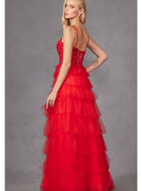 Beaded Applique Tiered Prom Gown by Juliet JT2451S