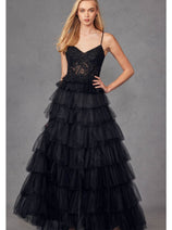 Beaded Applique Tiered Prom Gown by Juliet JT2451S