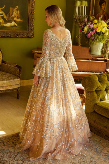 Beaded Bell Sleeve A-line Gown by GLS Gloria GL3582 - Long Formal Dresses