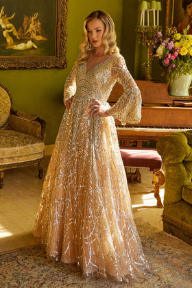 Beaded Bell Sleeve A-line Gown by GLS Gloria GL3582-New Collection