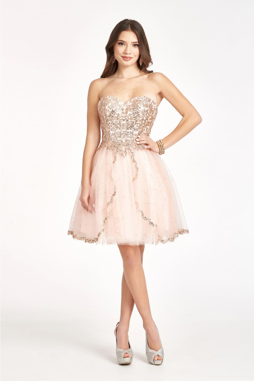 Beaded Bodice Short Strapless Dress by Elizabeth K GS1980 - XS / Blush - Short Cocktail Dresses