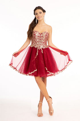 Beaded Bodice Short Strapless Dress by Elizabeth KGS1980