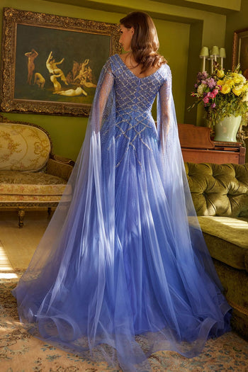 Beaded Cape Sleeve A-line Gown by GLS Gloria GL3606 - Long Formal Dresses