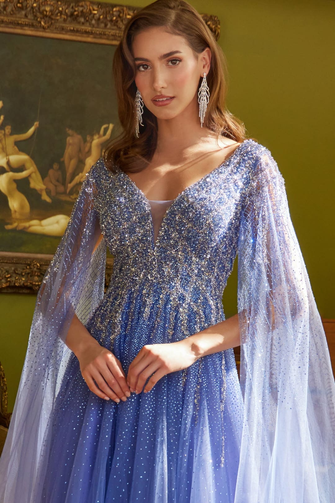 Beaded Cape Sleeve A-line Gown by GLS Gloria GL3606 - Long Formal Dresses
