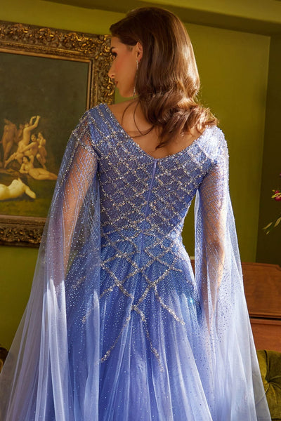 Beaded Cape Sleeve A-line Gown by GLS Gloria GL3606 - Long Formal Dresses