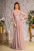 Beaded Chiffon 3/4 Sleeve A-line Gown by GLS Gloria GL3434 - S / Mauve - Long Formal Dresses