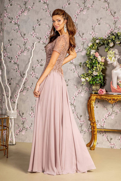 Beaded Chiffon Short Sleeve Gown by GLS Gloria GL3492 - Long Formal Dresses