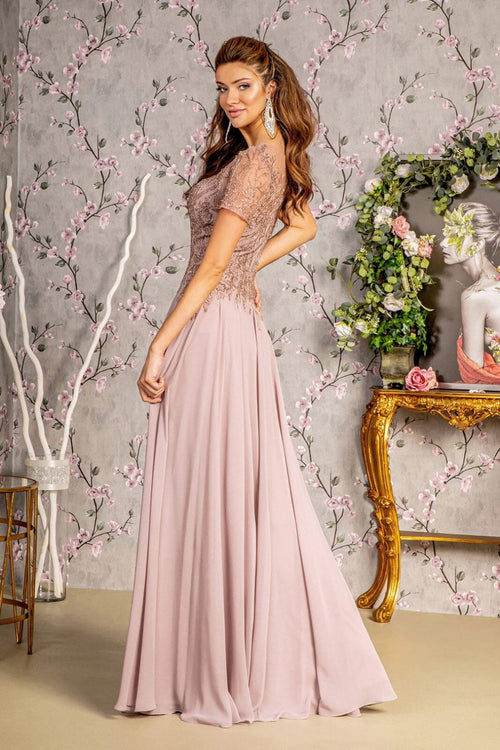 Beaded Chiffon Short Sleeve Gown by GLS Gloria GL3492 - Long Formal Dresses