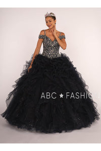 Beaded Cold Shoulder Ball Gown with Ruffled Skirt by Elizabeth K GL2516-Quinceanera Dresses-ABC Fashion