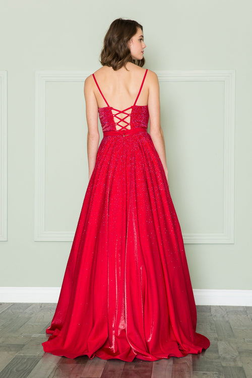 Poly USA 8888 Beaded Deep V-Neck Gown
