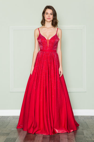 Poly USA 8888 Beaded Deep V-Neck Gown