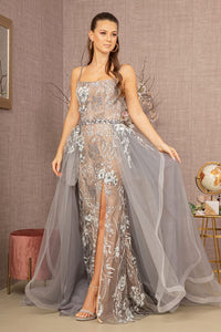 Beaded Embroidered Overskirt Gown by GLS Gloria GL3158 - XS / Cappuccino/Gray - Long Formal Dresses