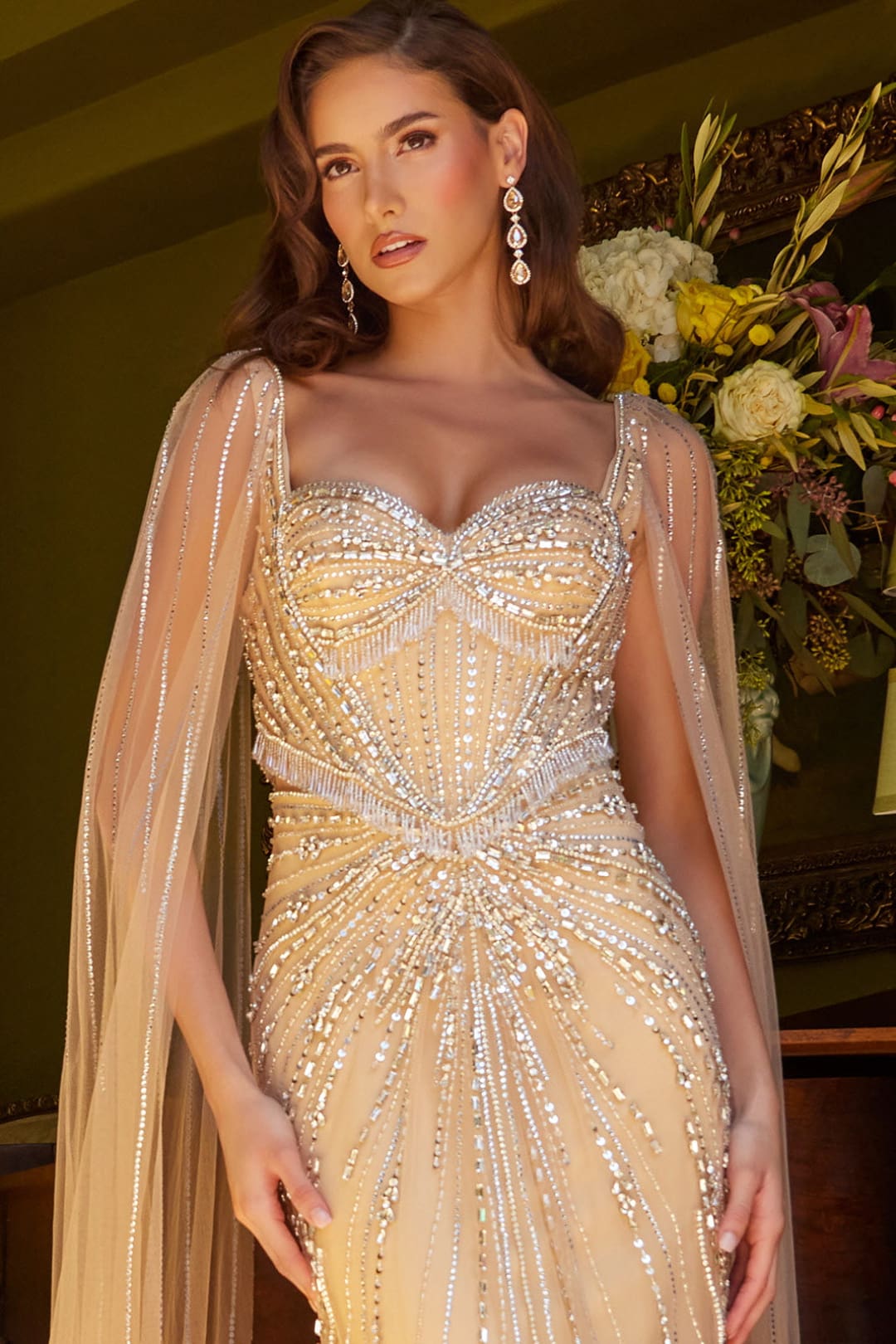 Beaded Fitted Cape Sleeve Gown by GLS Gloria GL3583 - Long Formal Dresses