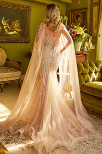 Beaded Fitted Cape Sleeve Gown by GLS Gloria GL3585 - Dress