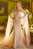 Beaded Fitted Cape Sleeve Gown by GLS Gloria GL3585 - XS / Champagne - Dress