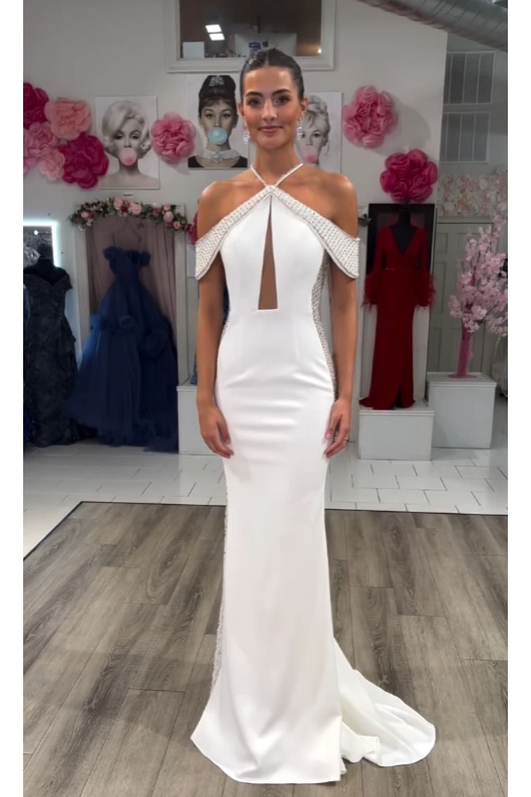 Beaded Fitted Halter Cutout Gown by Jovani 24611 - 00 / White - Long Formal Dresses