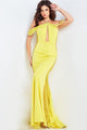 Beaded Fitted Halter Cutout Gown by Jovani 24611 - 00 / Yellow - Long Formal Dresses