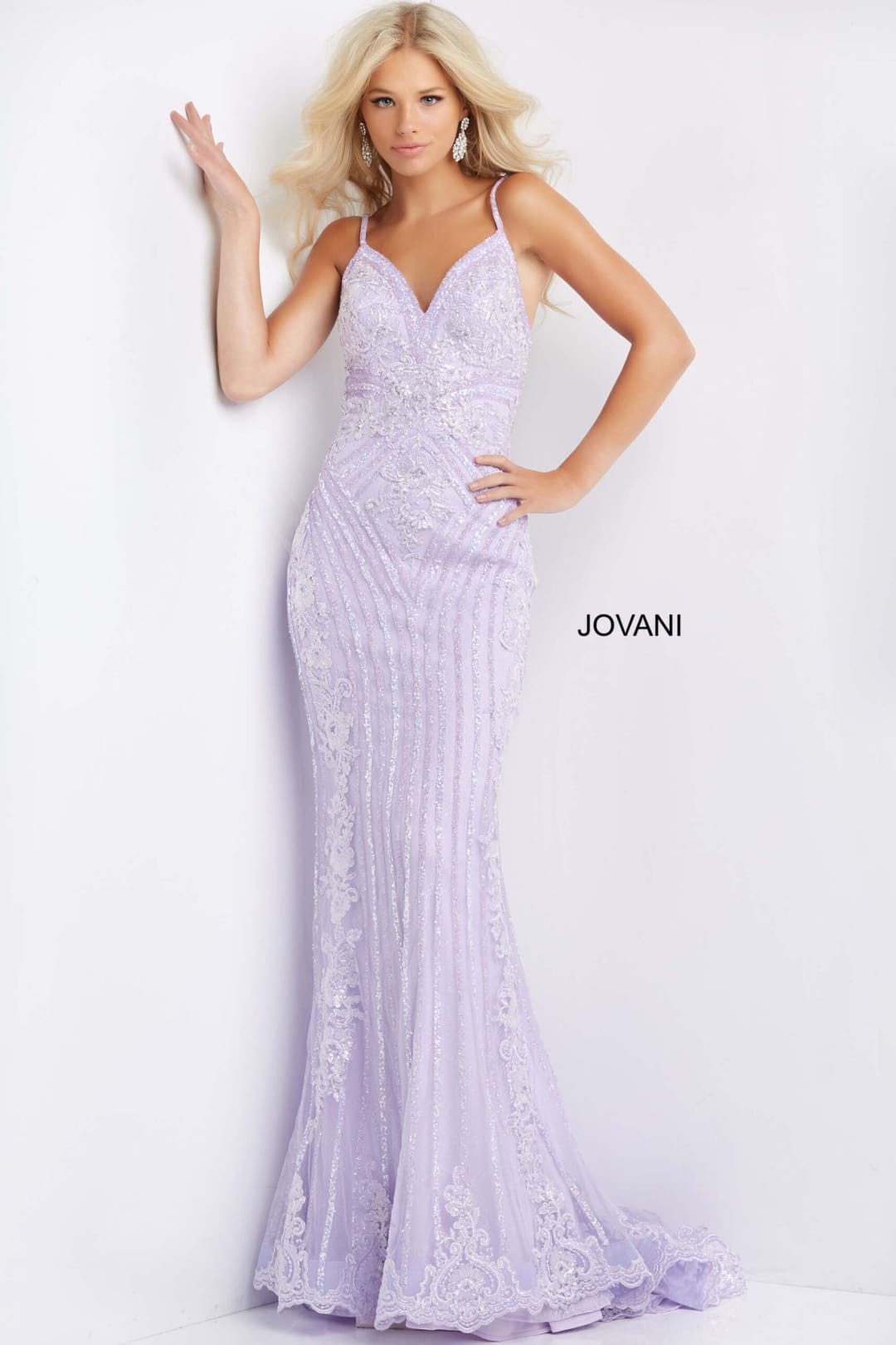 Beaded Fitted Sleeveless Gown by Jovani 05752 - 00 / Lilac - Long Formal Dresses