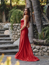 Beaded Fitted Sleeveless Satin Slit Gown by Juliet JT2434A