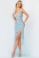 Beaded Fitted Sleeveless Slit Gown by Jovani 05872 - 00 / Light Blue - Long Formal Dresses