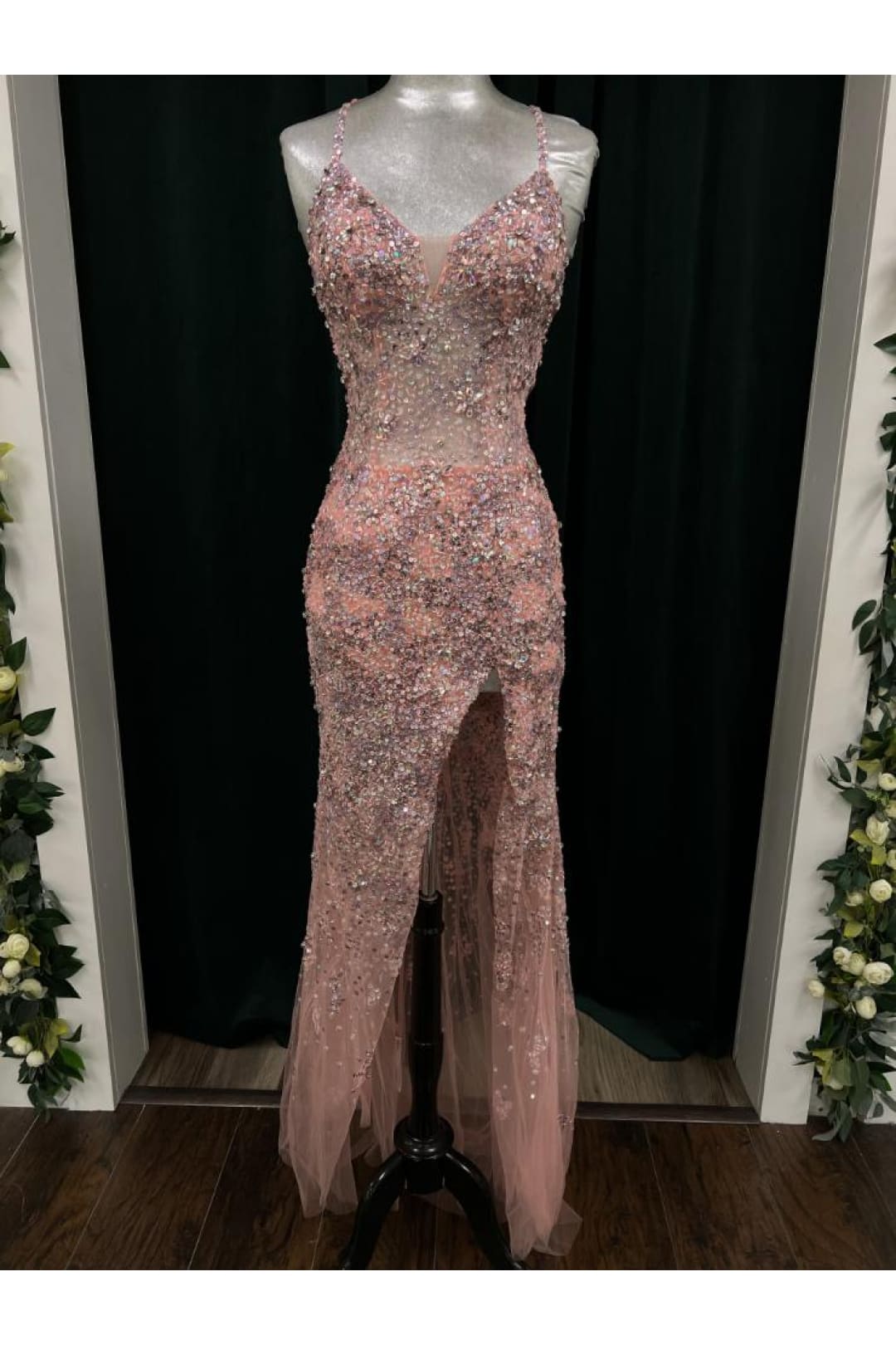 Beaded Fitted Sleeveless Slit Gown by Jovani 05872 - 00 / Pink - Long Formal Dresses