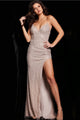 Beaded Fitted Sleeveless Slit Gown by Jovani 26002 - 00 / Champagne - Long Formal Dresses