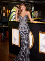 Beaded Fitted Strapless Gown by Juliet JT2525L