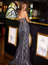 Beaded Fitted Strapless Gown by Juliet JT2525L