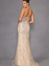 Beaded Fitted Strapless Gown by Juliet JT2525L
