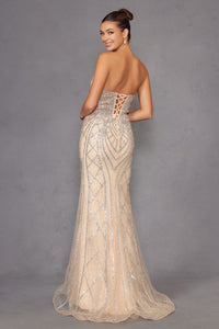 Beaded Fitted Strapless Gown by Juliet JT2525L - Long Formal Dresses