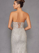 Beaded Fitted Strapless Gown by Juliet JT2525L