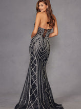 Beaded Fitted Strapless Gown by Juliet JT2525L