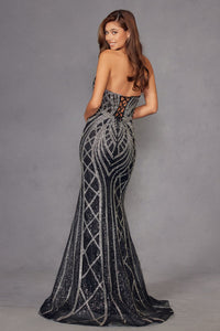 Beaded Fitted Strapless Gown by Juliet JT2525L - Long Formal Dresses