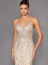 Beaded Fitted Strapless Gown by Juliet JT2525L